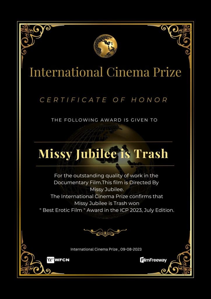 Best Erotic Film 'Missy Jubilee is Trash International Cinema Prize Paris 2023